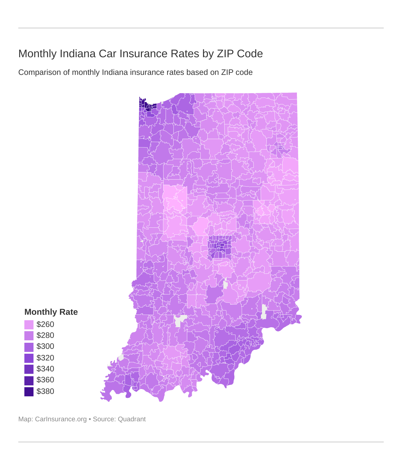 Monthly Indiana Car Insurance Rates by ZIP Code Monthly Indiana Car Insurance Rates by ZIP Code