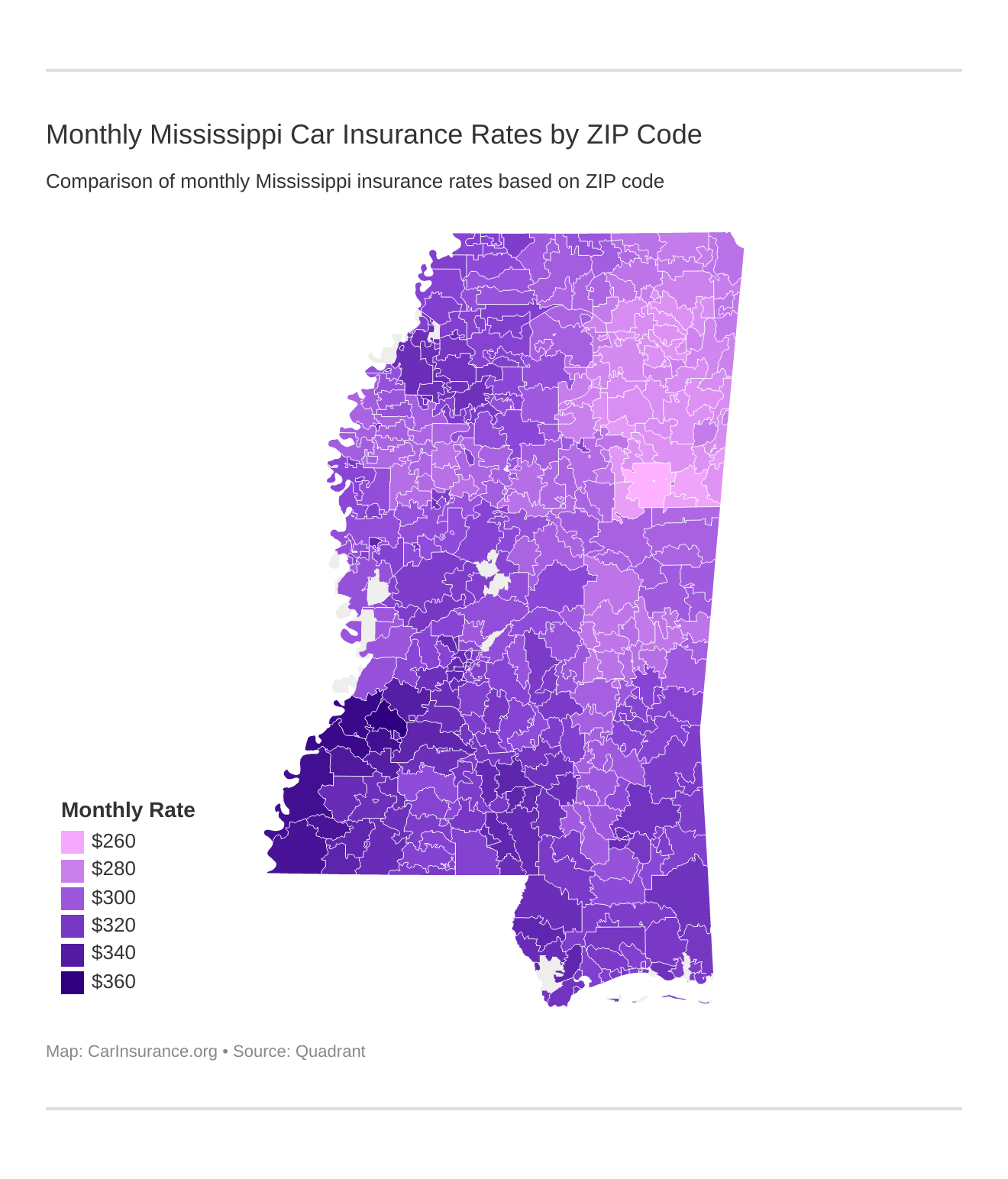 Monthly Mississippi Car Insurance Rates by ZIP Code Monthly Mississippi Car Insurance Rates by ZIP Code