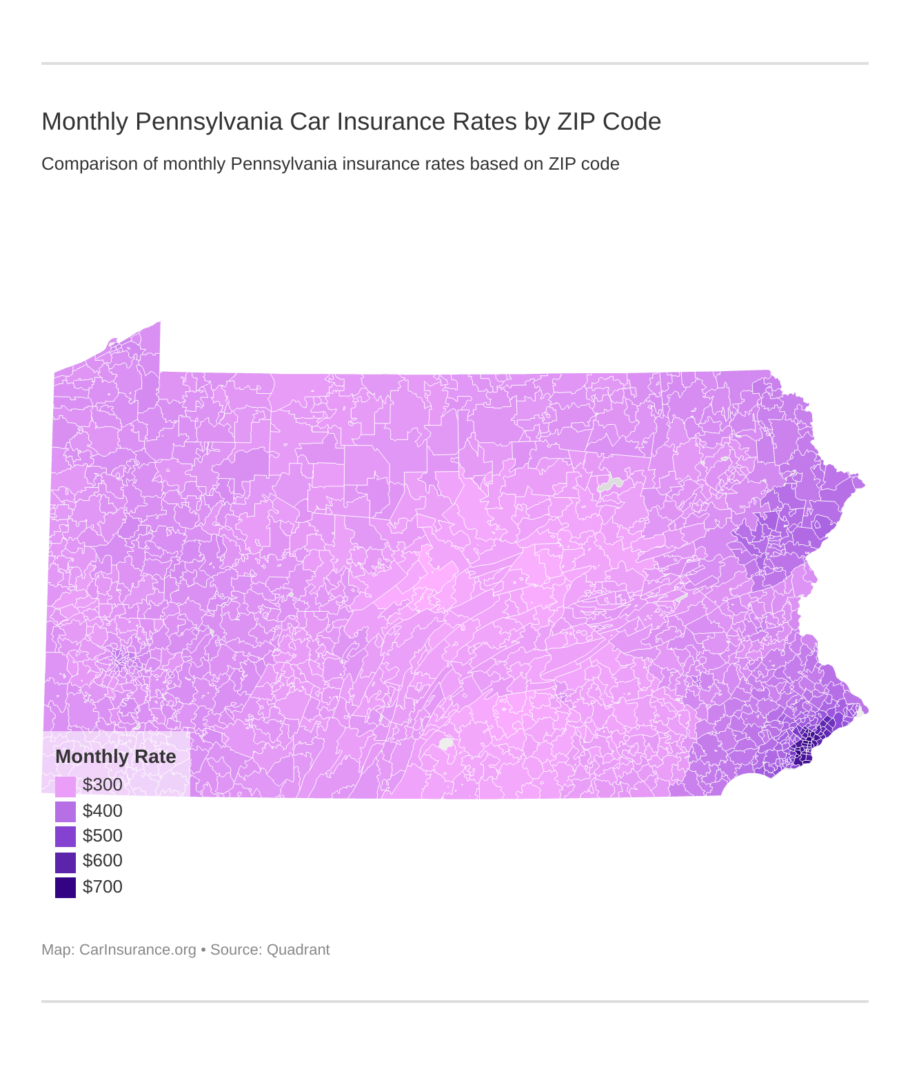 Monthly Pennsylvania Car Insurance Rates by ZIP Code Monthly Pennsylvania Car Insurance Rates by ZIP Code
